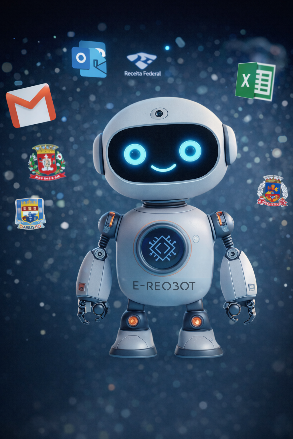 Robô e-Reobot com identidade visual futurista